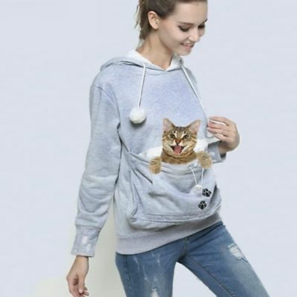Kangaroo Pouch Pet Carrier Hoodie Cat Dog Pouch Holder Sweatshirt Shirt Top sz M